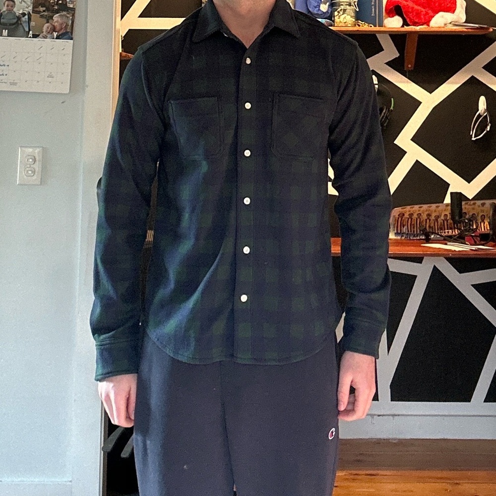 Men's Navy and Green Plaid Shirt